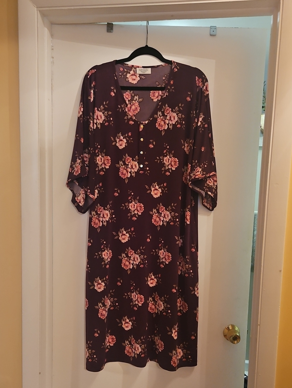 Plum Floral Short Sleeve Nightgown with Pink Rose Print